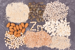 Different ingredients as source zinc, natural minerals and fiber. Concept of healthy lifestyle